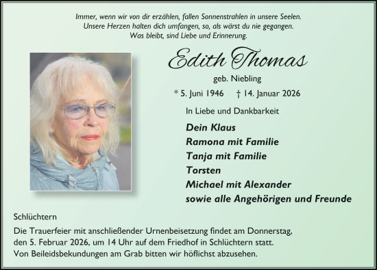 Traueranzeige von Edith Thomas von FZ