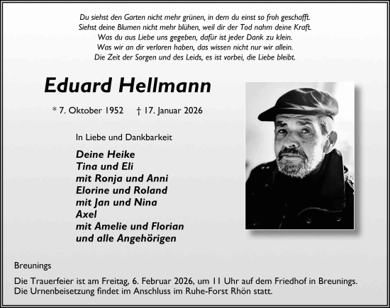 Traueranzeige von Eduard Hellmann von FZ
