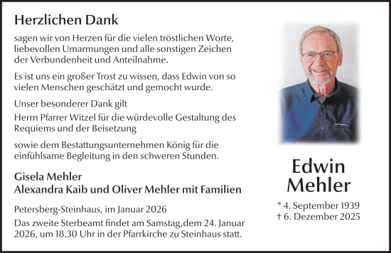Traueranzeige von Edwin Mehler von FZ