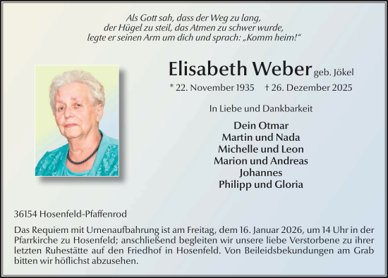 Traueranzeige von Elisabeth Weber von FZ