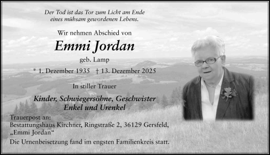 Traueranzeige von Emmi Jordan von FZ