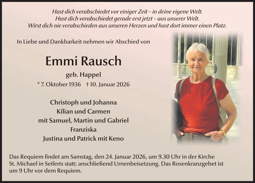  Traueranzeige für Emmi Rausch vom 21.01.2026 aus FZ