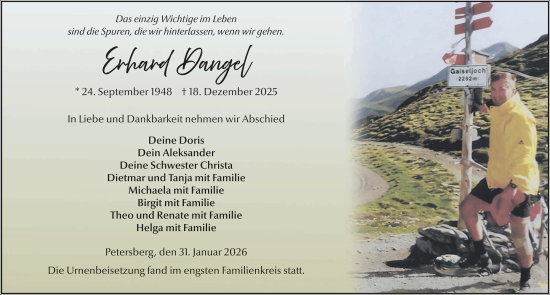 Traueranzeige von Erhard Dangel von FZ