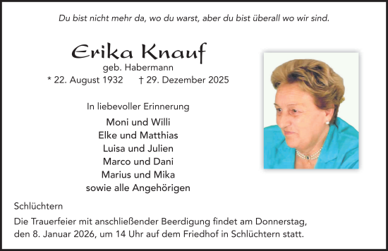 Traueranzeige von Erika Knauf von FZ