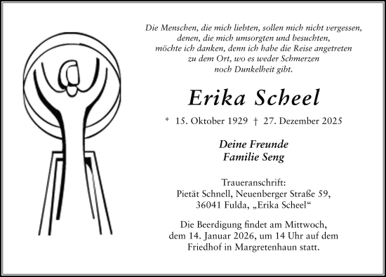 Traueranzeige von Erika Scheel von FZ
