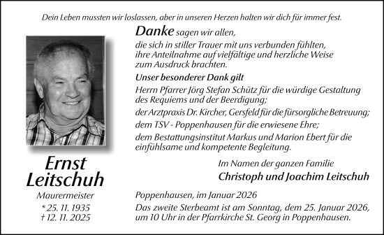 Traueranzeige von Ernst Leitschuh von FZ