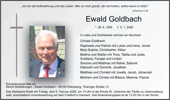 Traueranzeige von Ewald Goldbach von FZ