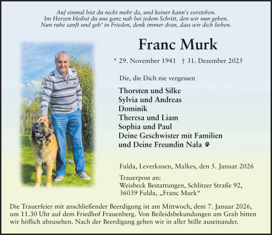 Traueranzeige von Franc Murk von FZ