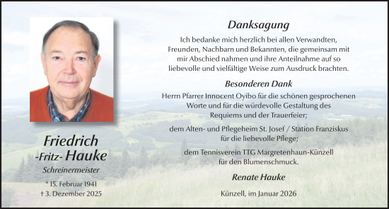 Traueranzeige von Friedrich Hauke von FZ