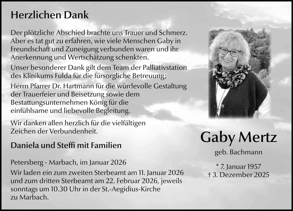  Traueranzeige für Gaby Mertz vom 03.01.2026 aus FZ