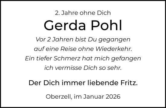 Traueranzeige von Gerda Pohl von FZ