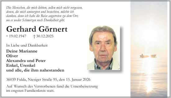 Traueranzeige von Gerhard Görnert von FZ