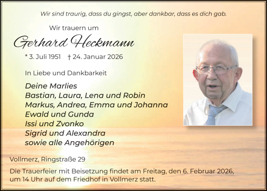 Traueranzeige von Gerhard Heckmann von FZ