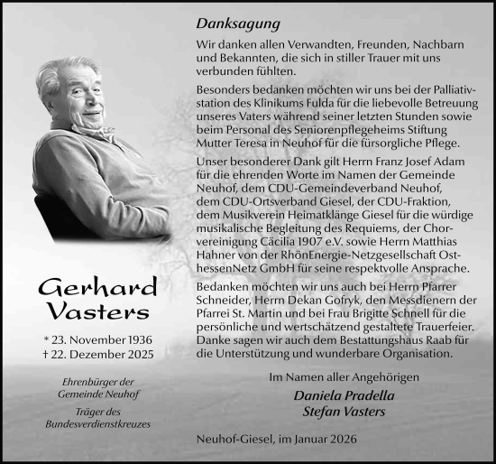 Traueranzeige von Gerhard Vasters von FZ