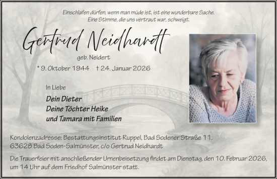 Traueranzeige von Gertrud Neidhardt von FZ