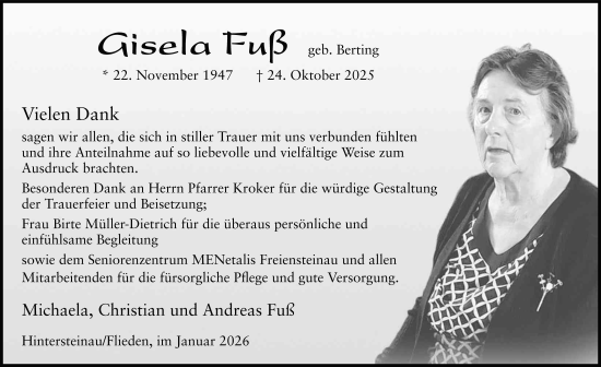 Traueranzeige von Gisela Fuß von FZ