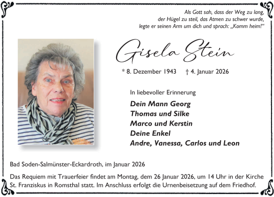 Traueranzeige von Gisela Stein von FZ