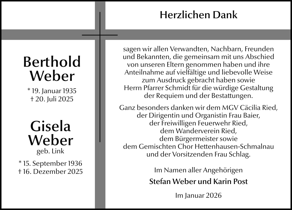  Traueranzeige für Gisela Weber vom 24.01.2026 aus FZ