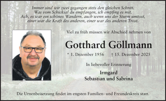 Traueranzeige von Gotthard Göllmann von FZ