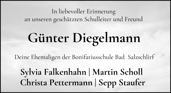 Traueranzeige von Günter Diegelmann von FZ