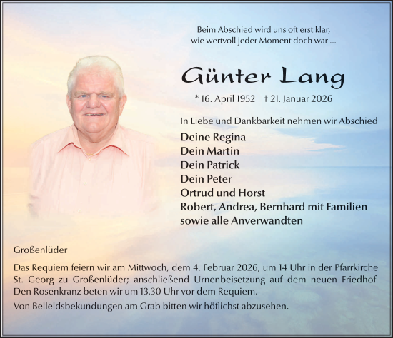 Traueranzeige von Günter Lang von FZ