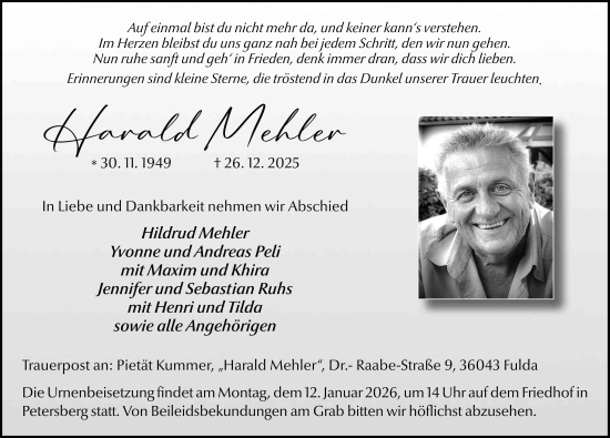 Traueranzeige von Harald Mehler von FZ