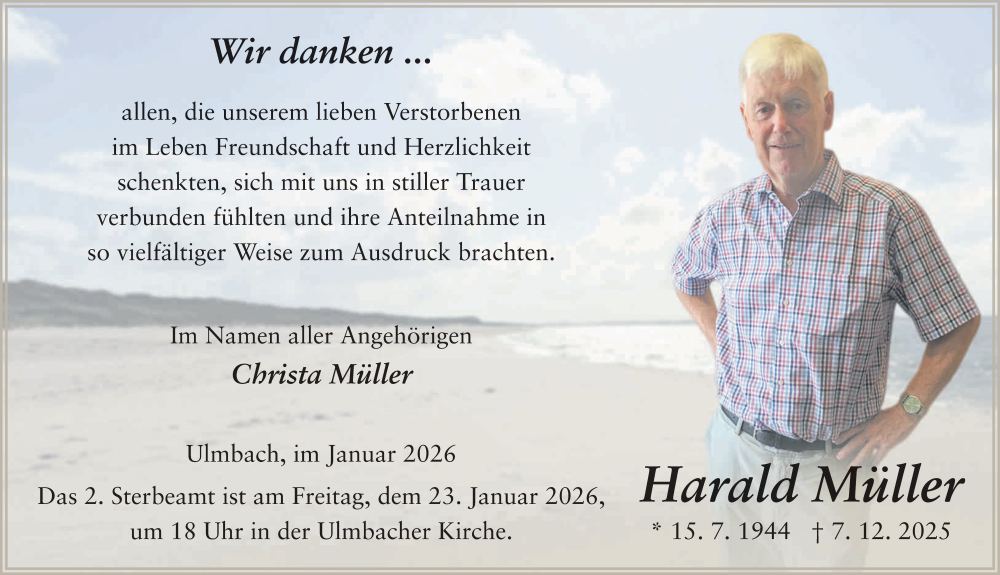  Traueranzeige für Harald Müller vom 17.01.2026 aus FZ