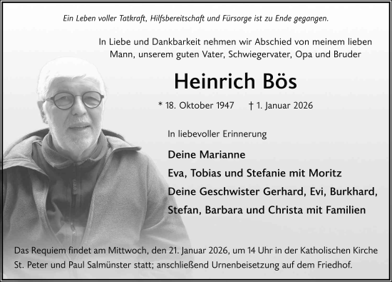 Traueranzeige von Heinrich Bös von FZ