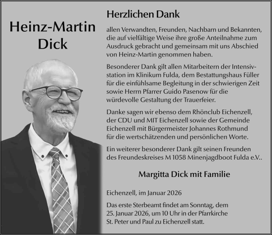 Traueranzeige von Heinz-Martin Dick von FZ