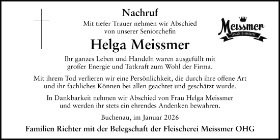 Traueranzeige von Helga Meissmer von FZ