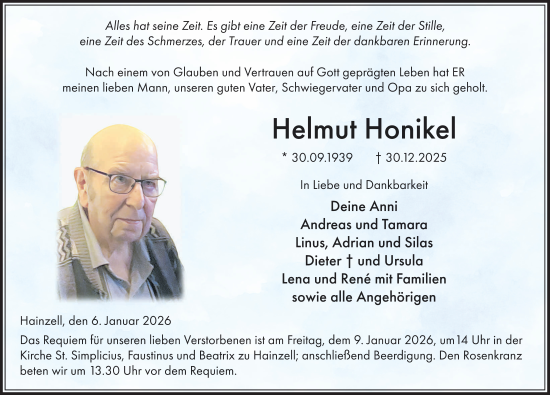 Traueranzeige von Helmut Honikel von FZ