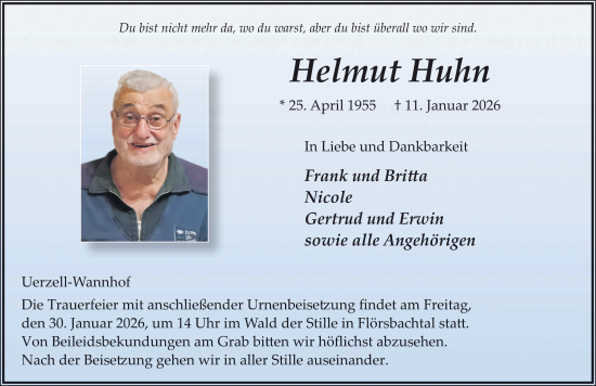 Traueranzeige von Helmut Huhn von FZ