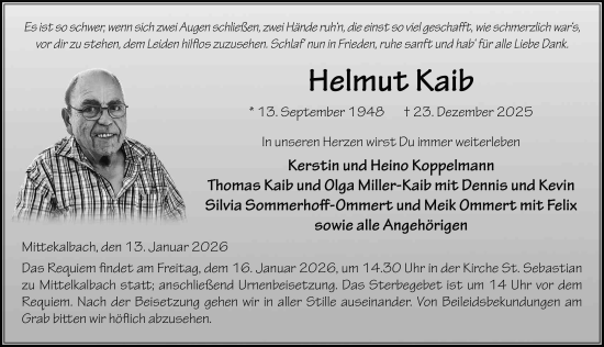 Traueranzeige von Helmut Kaib von FZ