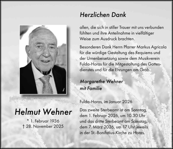 Traueranzeige von Helmut Wehner von FZ