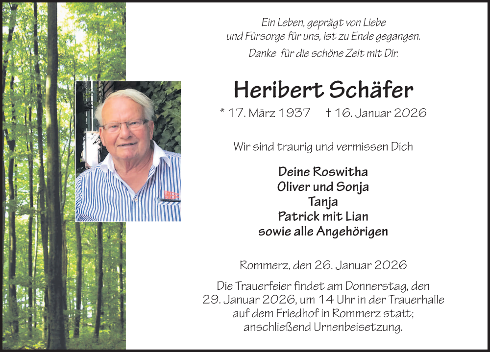  Traueranzeige für Heribert Schäfer vom 26.01.2026 aus FZ