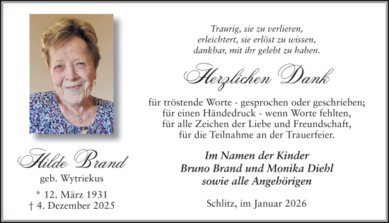 Traueranzeige von Hilde Brand von FZ