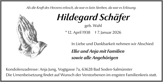 Traueranzeige von Hildegard Schäfer von FZ