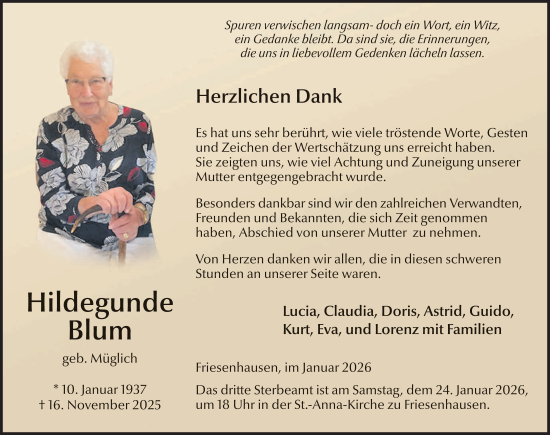 Traueranzeige von Hildegunde Blum von FZ