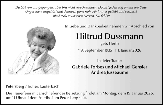 Traueranzeige von Hiltrud Dussmann von FZ
