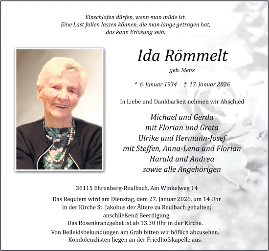 Traueranzeige von Ida Römmelt von FZ