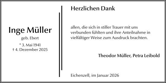 Traueranzeige von Inge Müller von FZ