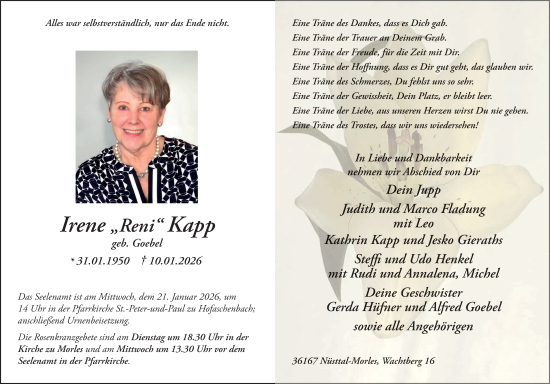 Traueranzeige von Irene Kapp von FZ