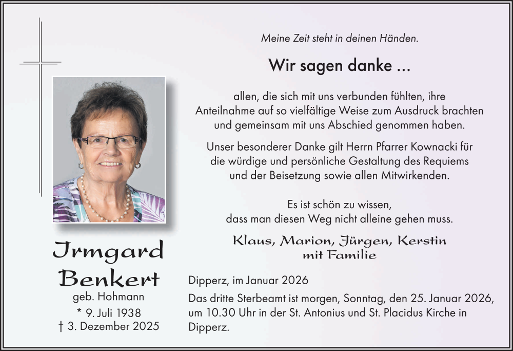  Traueranzeige für Irmgard Benkert vom 24.01.2026 aus FZ