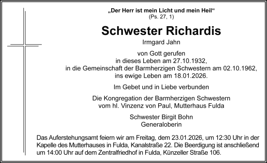 Traueranzeige von Irmgard Jahn von FZ