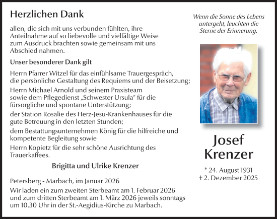 Traueranzeige von Josef Krenzer von FZ