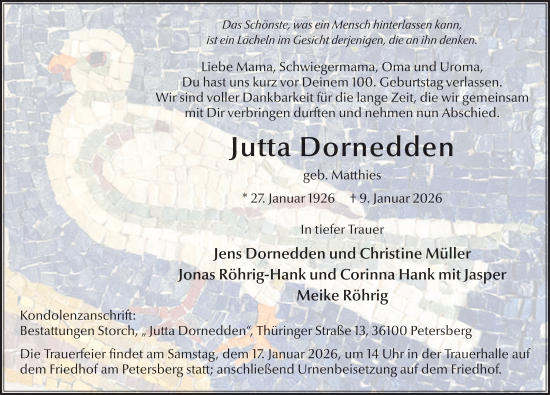 Traueranzeige von Jutta Dornedden von FZ