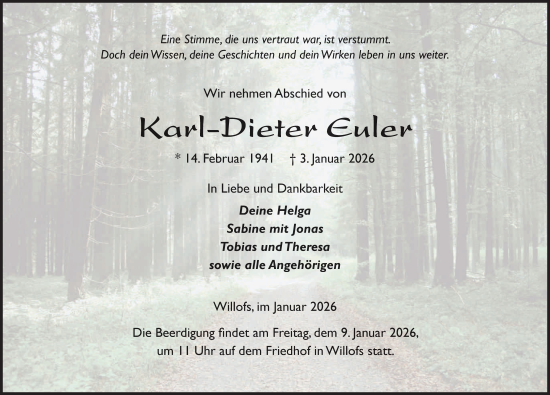 Traueranzeige von Karl-Dieter Euler von FZ