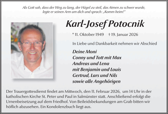 Traueranzeige von Karl-Josef Potocnik von FZ