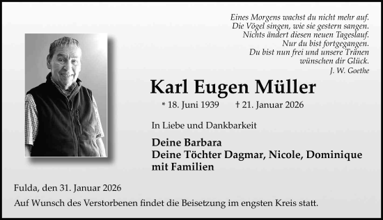Traueranzeige von Karl Eugen Müller von FZ