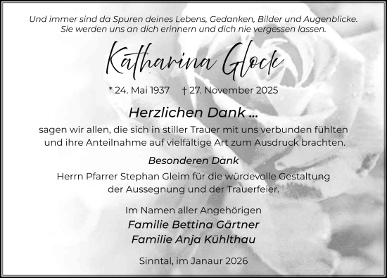 Traueranzeige von Katharina Glock von FZ